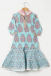 Girls Blue Buta Kurti With Blue Floral Sharara And Dupatta