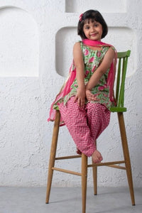 Green Floral Embroidered Kurti with Maroon Afghani Salwar and Dupatta