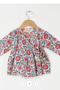 Girls White Floral Angrakha Kurti With White Floral Sharara