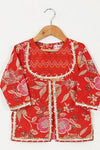 Ravishing Red - Girls Red Floral Yoke Kurti With Leheriya Sharara And Dupatta