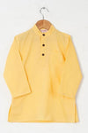 Boys Yellow Buta Jacket With Yellow Kurta And White Pajama
