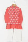 Boys Peach Floral Jacket With Peach Kurta And White Pajama