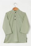 Boys Pastel Green White Buti Jacket With Green Kurta And White Pajama