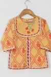 Girls Yellow Floral Yoke Kurti With Yellow Floral Sharara And Dupatta