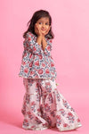 Girls White Floral Angrakha Kurti With White Floral Sharara
