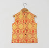 Boys Yellow Cotton Kurta With Yellow Floral Jacket And Off White Pajama