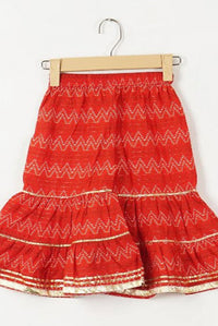 Ravishing Red - Girls Red Floral Yoke Kurti With Leheriya Sharara And Dupatta