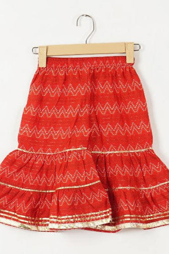 Ravishing Red - Girls Red Floral Yoke Kurti With Leheriya Sharara And Dupatta
