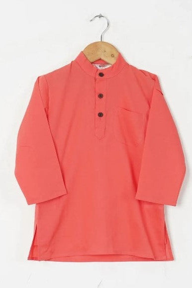 Boys Peach Floral Jacket With Peach Kurta And White Pajama