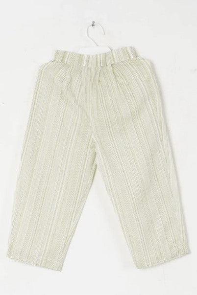 Girls Pastel Green White Buti Kurti With Green Striped Pant And Dupatta