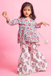 Girls White Floral Angrakha Kurti With White Floral Sharara
