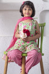Green Floral Embroidered Kurti with Maroon Afghani Salwar and Dupatta