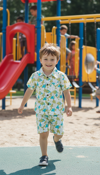 Boys Green & Blue Summer Floral Shirt with Shorts (Co-ord Set)
