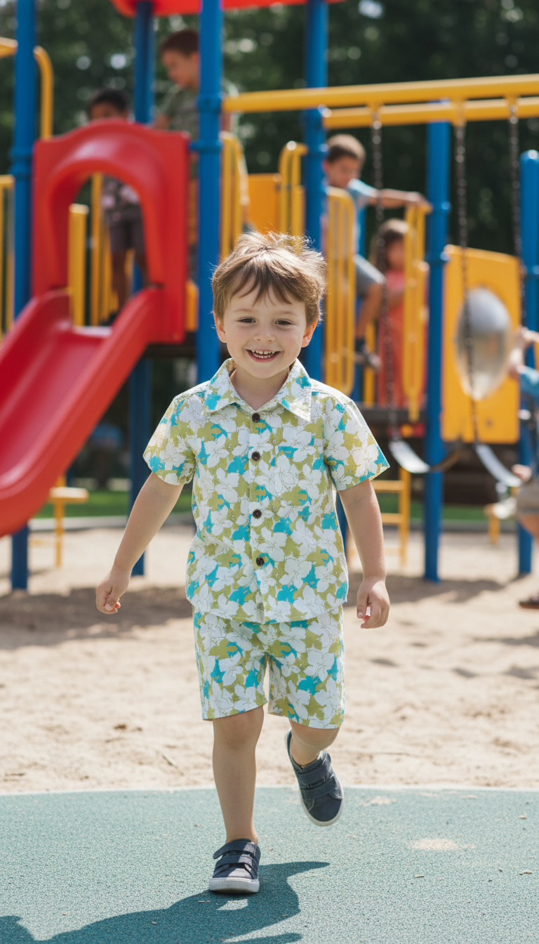 Boys Green & Blue Summer Floral Shirt with Shorts (Co-ord Set)