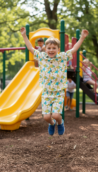 Boys Green & Blue Summer Floral Shirt with Shorts (Co-ord Set)