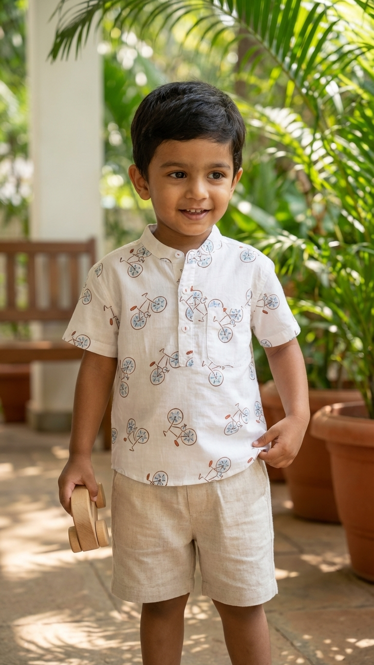 Boys White Cycle Half-Sleeve Shirt