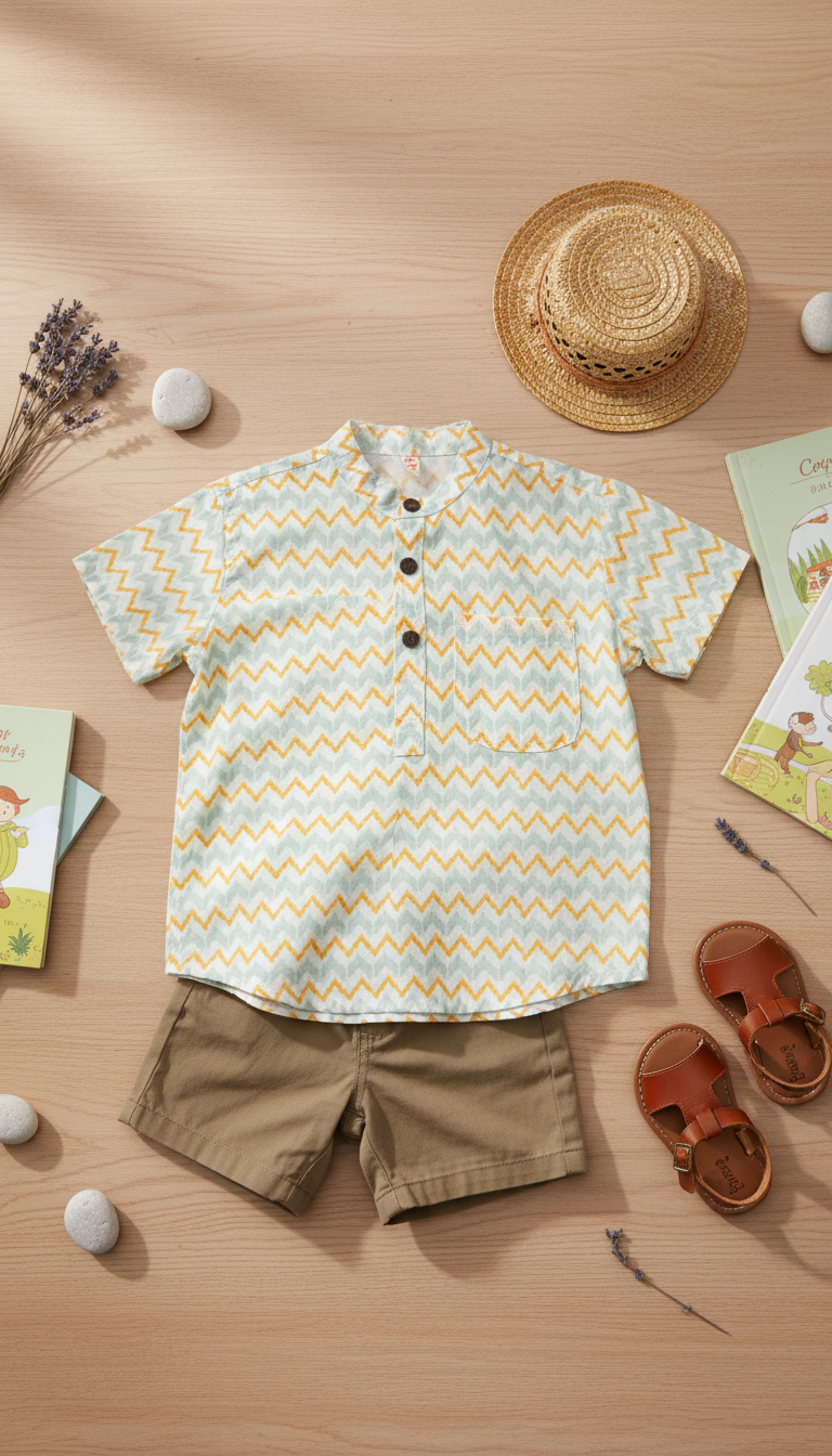 Boys Yellow Blue Zig Zag Half Sleeve Shirt