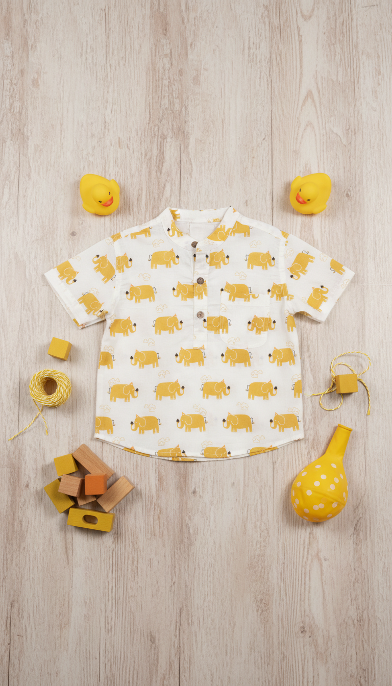 Boys Yellow Elephant  Half-Sleeve Shirt