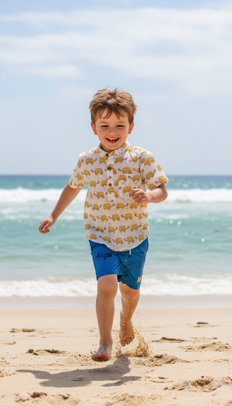 Boys Yellow Turtle Half-Sleeve Shirt